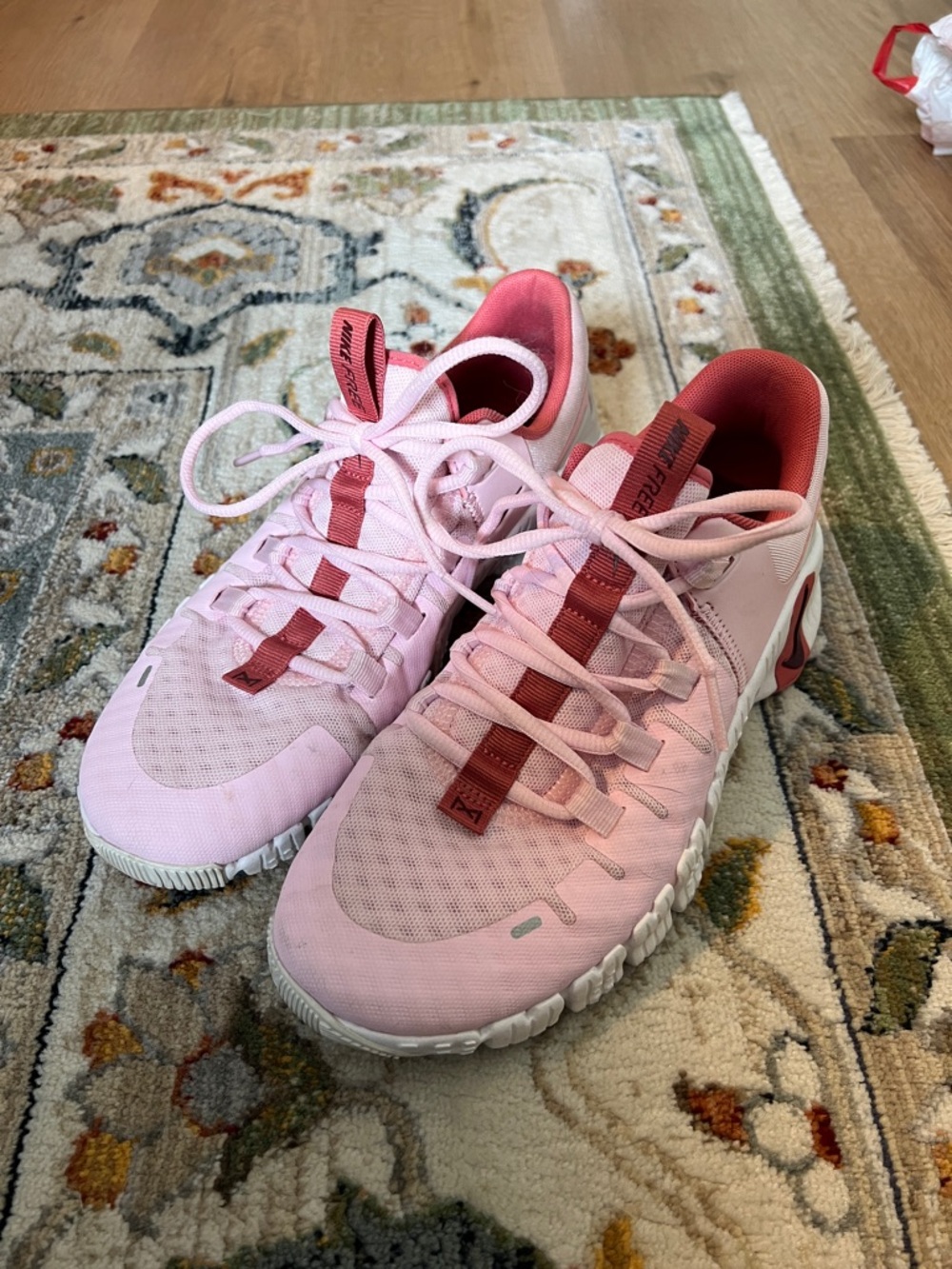 Nike Women’s Metcon Light Pink Athletic Training Sneakers with Dark Pink Accents